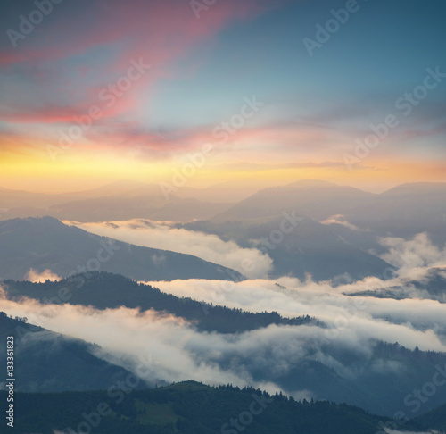 Mountain valley during sunrise. Natural summer landscape © biletskiyevgeniy.com