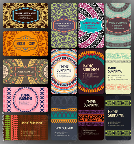 Premium Abstract Creative Business Card Design Vector Set Template With Ornamental Pattern. Editable Vector Illustration. Ready To Print. 
