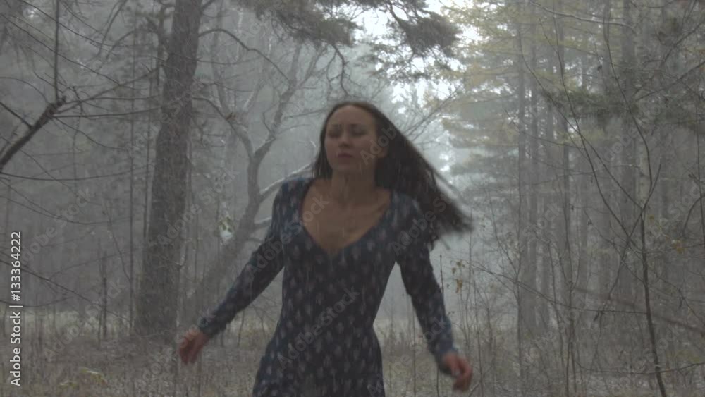 Young girl in fear running through the woods.
Snowfall in the gloomy winter forest. Beautiful girl is afraid and runs away. Slow motion. Young girl in fear running through the woods.
Snowfall in the gloomy winter forest. Beautiful girl is afraid and runs away. Slow motion.