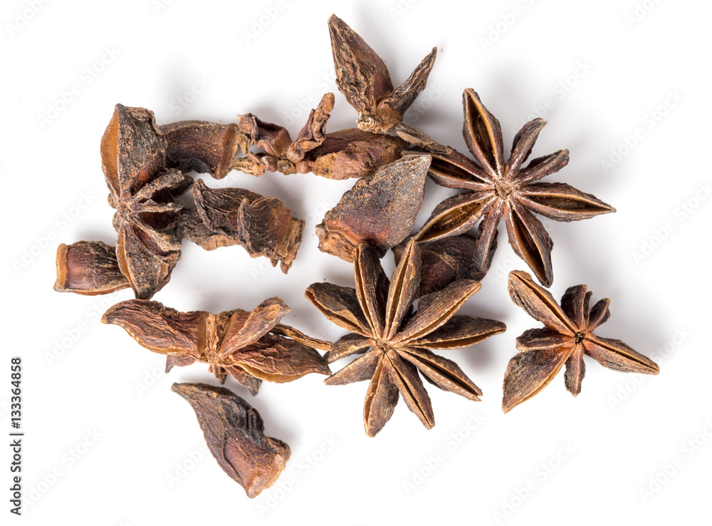 Anise stars on the white background Anise stars on the white background
