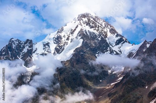 Dykh-Tau, 5,204 m - the second highest mountain in Europe, after Mount Elbrus. Caucasus, Bezengi region, Kabardino-Balkaria, Russia