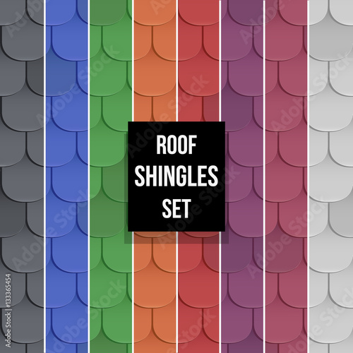 Set of different color Shingles roof seamless patterns. Classic style. Vector illustration