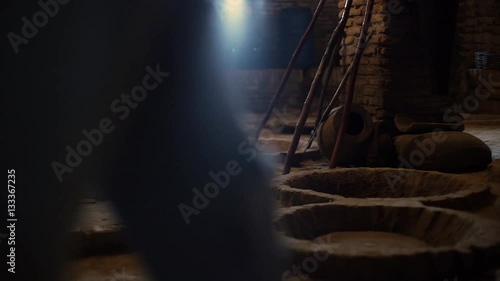 panoramic view of underground cellar for storing georgian wine in kvevri photo