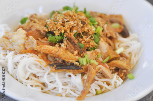 Thai noodle or northern Thai noodle with fish and vegetable