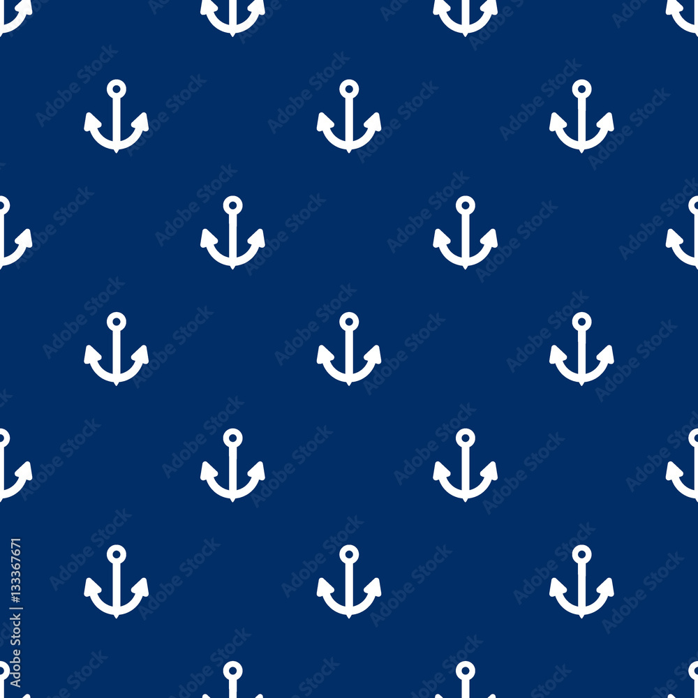 Seamless anchors pattern sign on navy blue