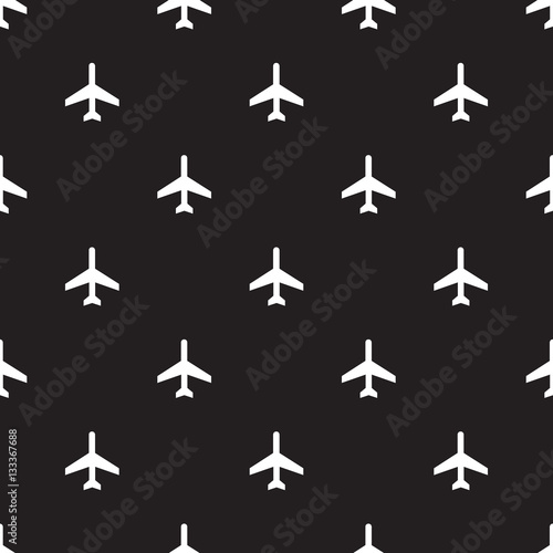 Seamless airplane sign pattern on black