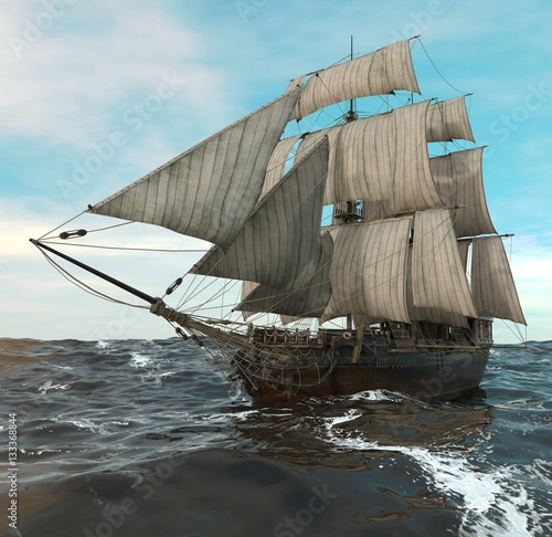 Sailboat On The Sea 3D Illustration