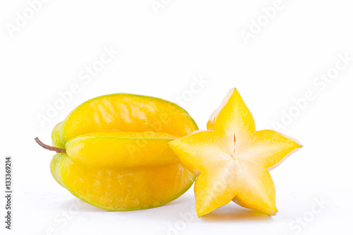 yellow star fruit carambola or star apple ( starfruit ) on white background healthy star fruit food isolated 