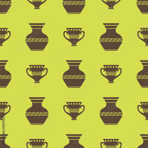 Vases Silhouettes Seamless Pattern on Yellow Background