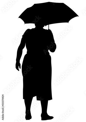 Elderly woman with an umbrella on a white background