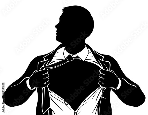 Superhero Business Man Tearing Shirt Showing Chest