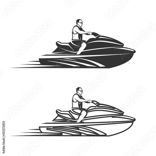 Set of man on Jet Ski isolated  white background