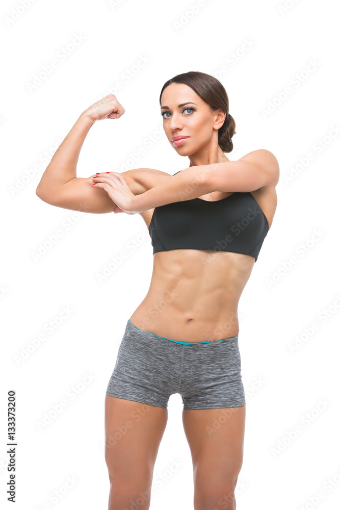 Beautiful fit girl in sport bra and shorts Beautiful fit girl in sport bra and shorts