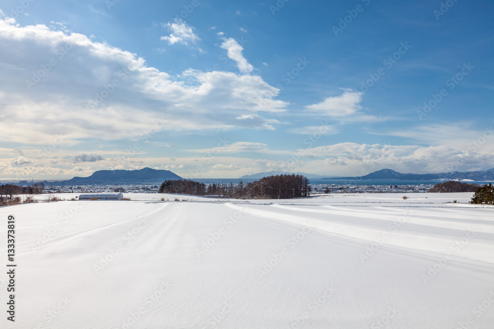 雪原と函館湾遠望