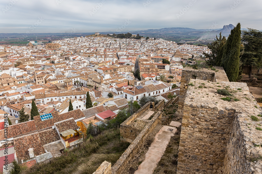 Landscape from the walls of the ancient fortress in Antequera. Andalucia. Spain.