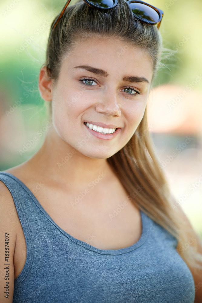 Happy summer young woman outdoors fitness model Happy summer young woman outdoors fitness model
