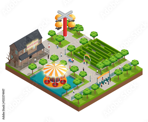 Amusement Park And Attractions Isometric Concept 