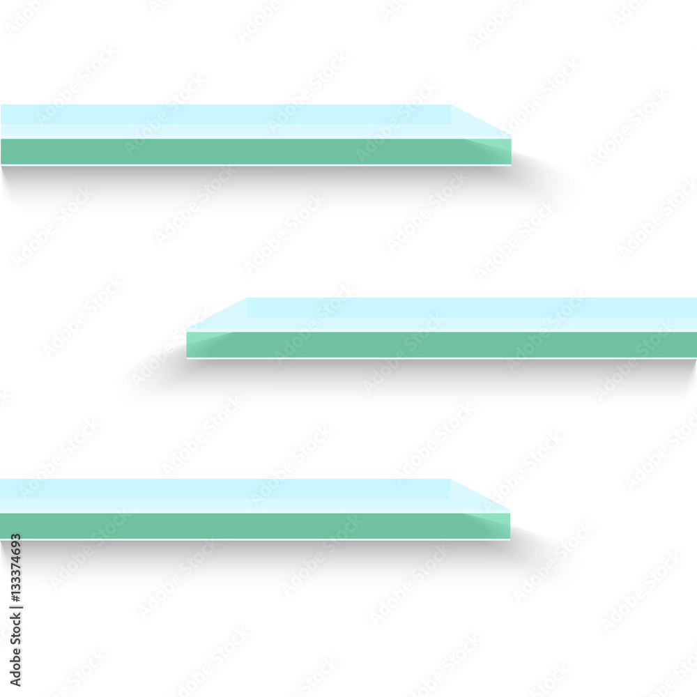 Empty glass shop shelf, retail shelves, 3d store wall display vector illustration Empty glass shop shelf, retail shelves, 3d store wall display vector illustration