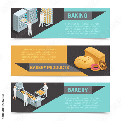 Bakery Factory Isometric Banner Set