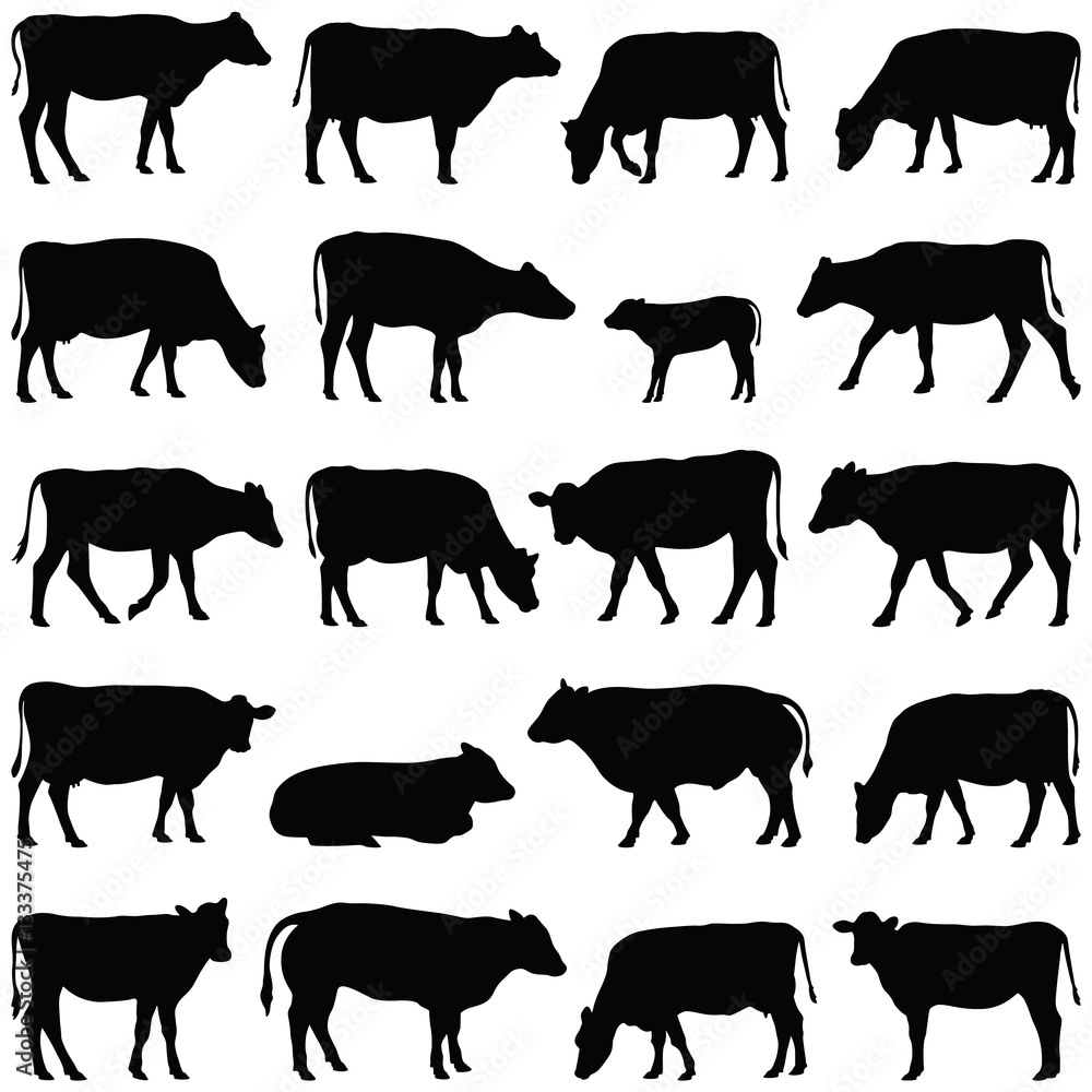 Naklejka premium Cow collection - vector silhouette