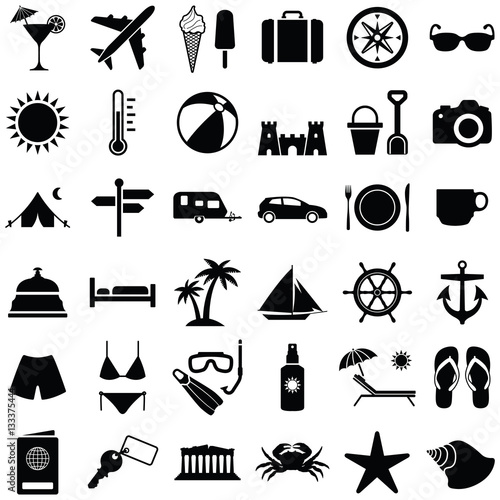 Travel and holiday icon collection - vector silhouette illustration