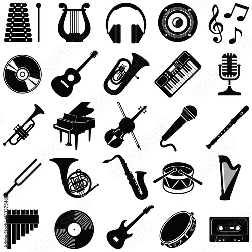 Music icon collection - vector silhouette illustration