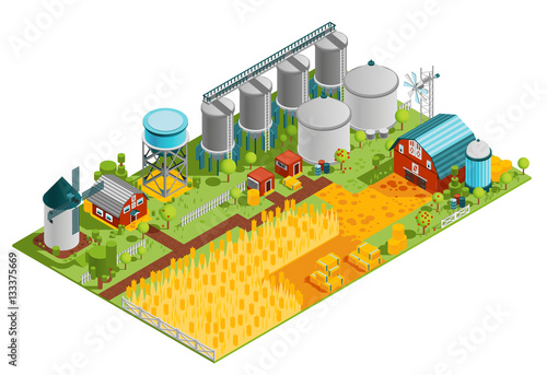 Farm Buildings Isometric Landscape