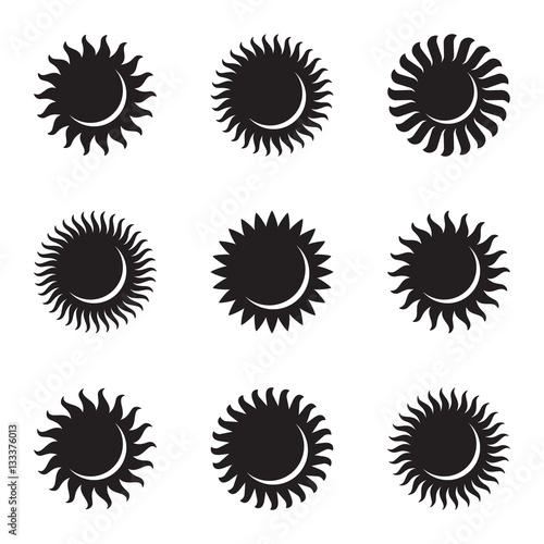 Sun icon set. Astronomy. Astrology. Solar eclipse vector