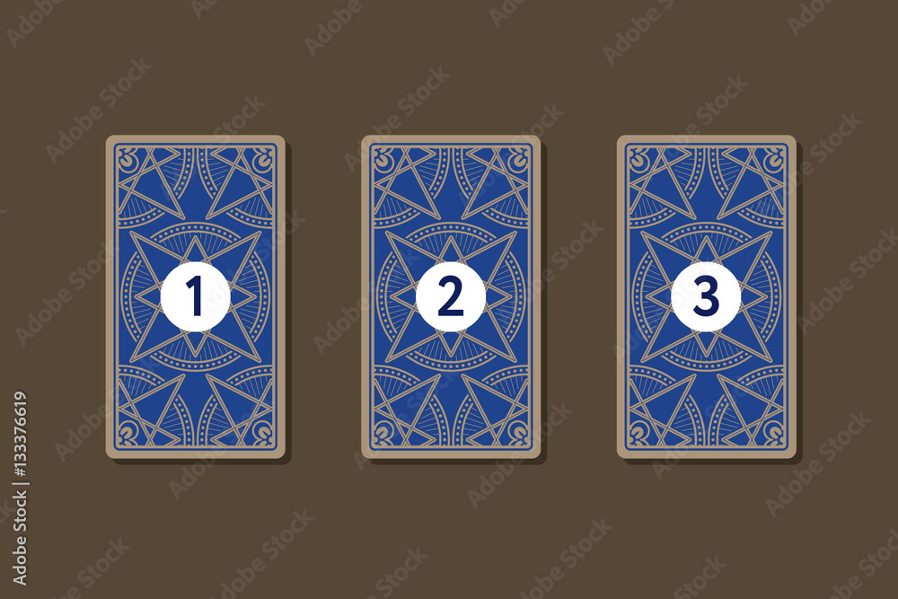 Three card tarot spread. Reverse side 1, 2, 3 numbers vector de Stock |  Adobe Stock