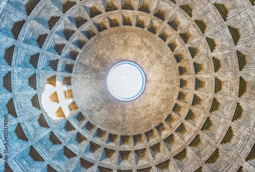 View inside the Pantheon's dome in Rome, Italy