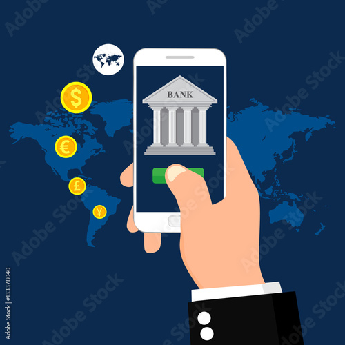 Mobile banking and mobile payment. Vector illustration for money transaction. Flat design.