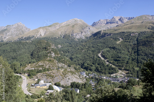 El Pueyo village view from up in Pyrenees, Spain photo