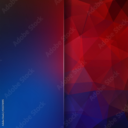 Abstract geometric style dark background. Blur background with glass. Vector illustration. Blue, red colors.
