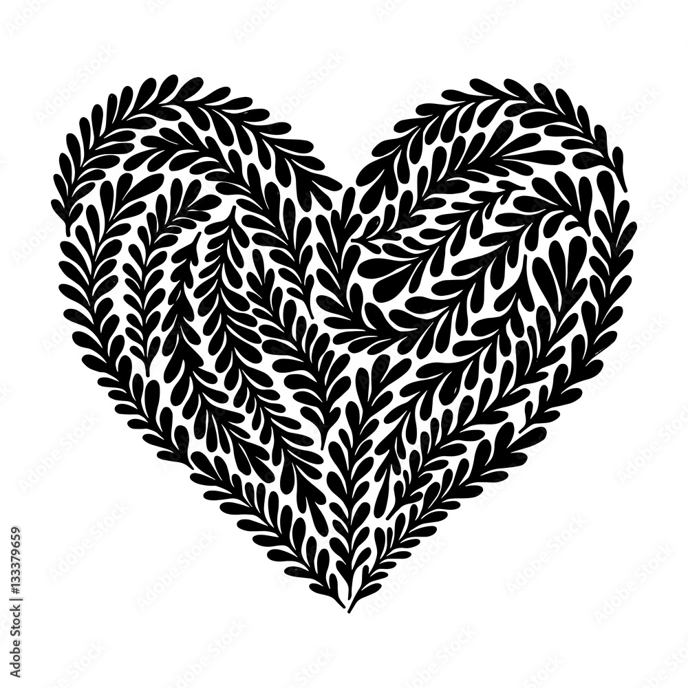 Hand drawn vector illustration - heart in floral style. Happy Valentine day. Perfect for invitations, greeting cards, posters, prints Hand drawn vector illustration - heart in floral style. Happy Valentine day. Perfect for invitations, greeting cards, posters, prints