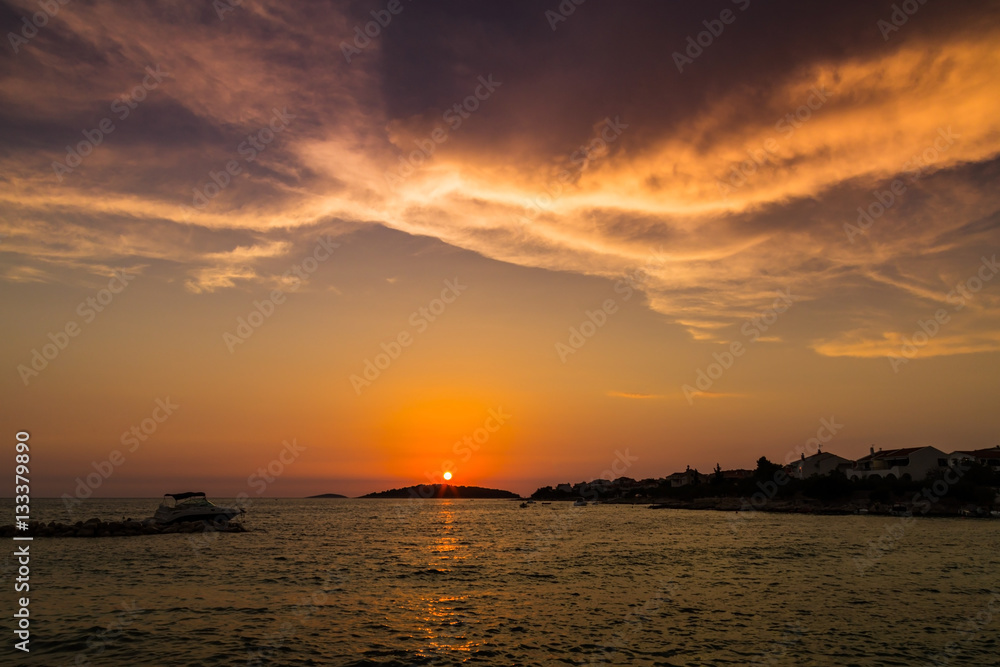 Sunset on the Adriatic Sea in Croatia, in summer