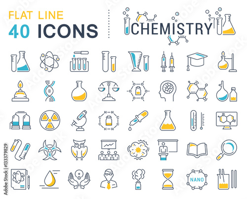 Set Vector Flat Line Icons Chemistry