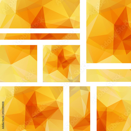 Set of banner templates with abstract background. Modern vector banners with polygonal background. Yellow, orange colors.