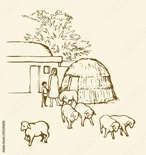 Prehistoric settlement. Vector drawing