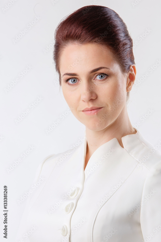 Portrait of smiling business woman, isolated on white background Portrait of smiling business woman, isolated on white background