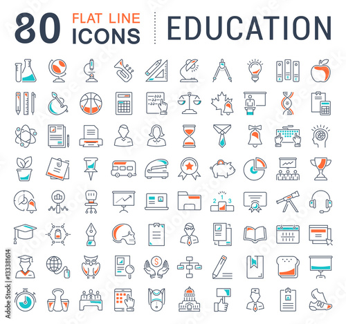 Set Vector Flat Line Icons Education
