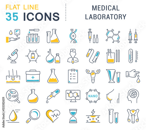 Set Vector Flat Line Icons Medical Laboratory