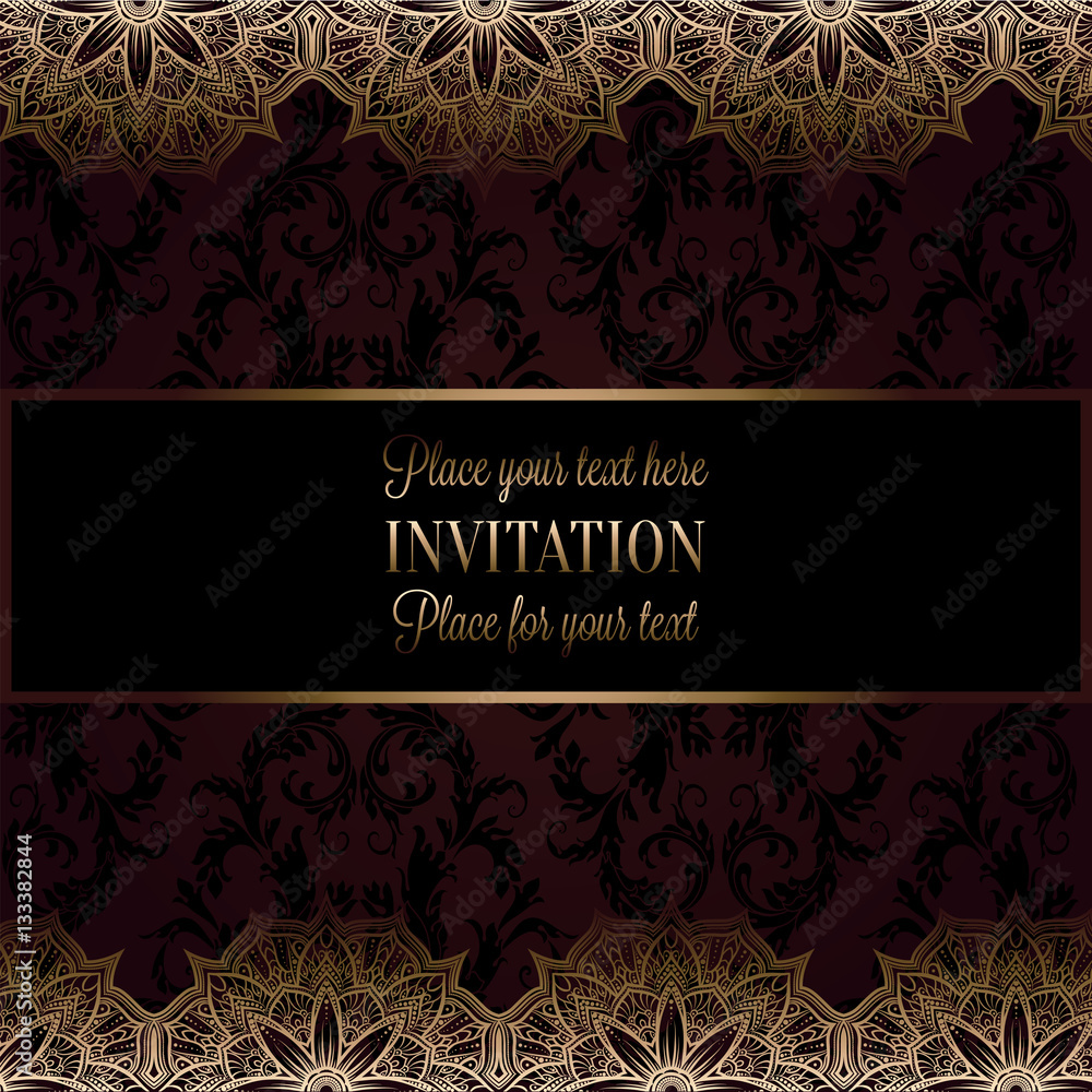 Wedding invitation or card , intricate lace mandala. Royal gold shades, Islam, Arabic, Indian, Dubai.