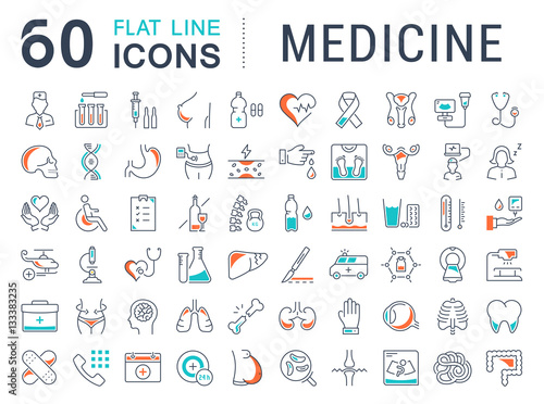 Set Vector Flat Line Icons Medicine