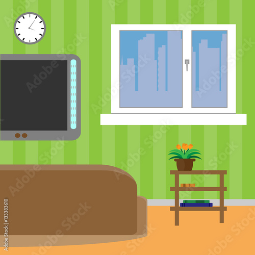 Living room interior in flat style