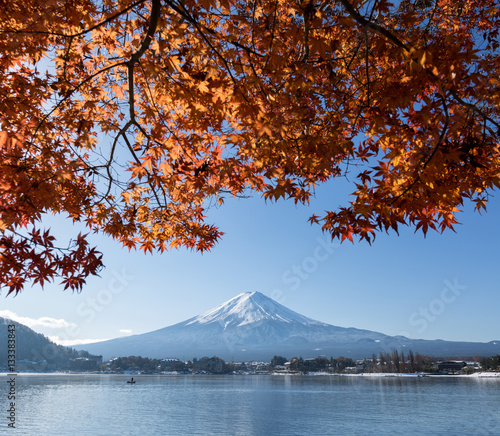 Mt Fuji view from lake Kawaguchiko in autumn color © kamonrat