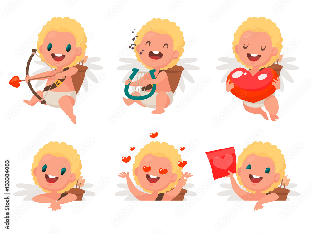 Happy Valentine's Day. Set of Cupid in different poses. Element Happy Valentine's Day. Set of Cupid in different poses. Element