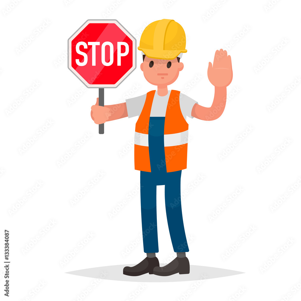 Stop. There is no road. Road builder, adjuster shows a road sign