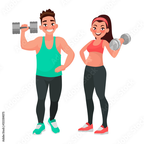 Fitness couple. Man and woman dressed in sports clothes for the