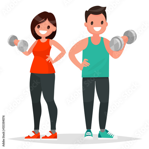 Fitness couple. Man and woman dressed in sportswear are doing ex