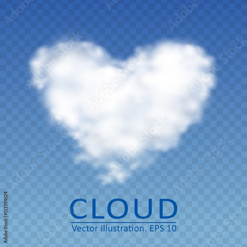 Vector cloud in the form of heart on a transparent blue sky. Vector collection 3.